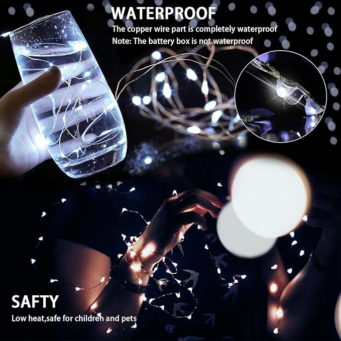 8 Pack White Fairy Lights 7Ft 20 LED Twinkle String Lights 3 Modes Battery Operated Waterproof Firefly Starry for Mason Jar Wedding Party Bedroom Patio Christmas Valentines Day Table Centerpieces