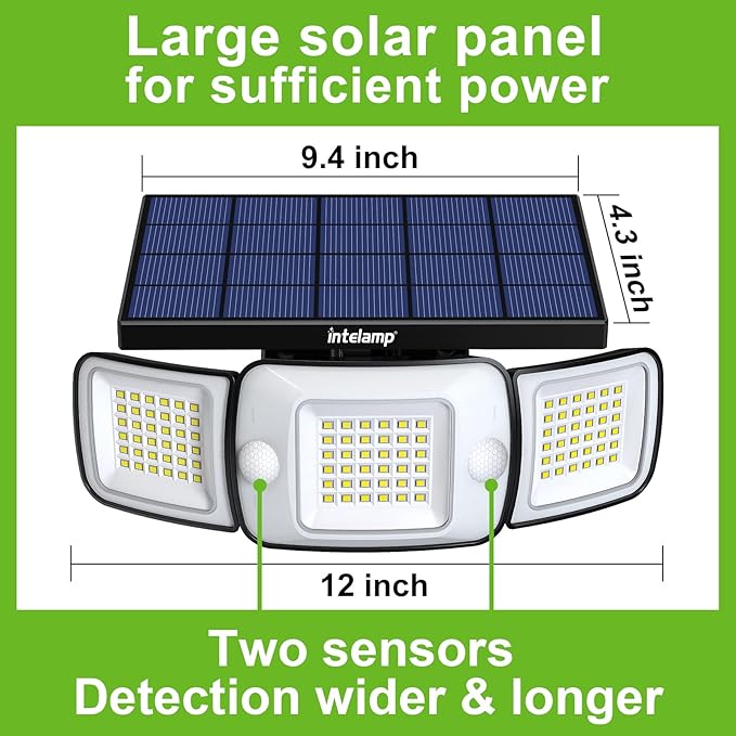 Solar Outdoor Lights, Motion Sensor with Dual Sensors Waterproof | Solar Flood Lights 270°Wide Angle for Outside with 3 Modes