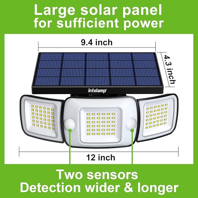 Solar Outdoor Lights, Motion Sensor with Dual Sensors Waterproof | Solar Flood Lights 270°Wide Angle for Outside with 3 Modes