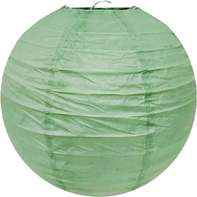 12 Inch Round Chinese Sage Green Paper Lanterns Hanging Decor | 10 PCs, Reusable, Indoor Outdoor Decorative Lamp Shade, for Ceiling, Wedding, Shower, Party, Festival, Home Decoration