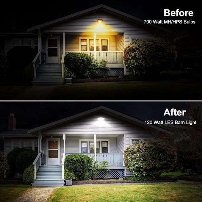 120W Dusk to Dawn Outdoor Lighting with 15KLM 6500K Daylight for Yard | 120W LED Barn Light with IP65 Waterproof, Security Yard Outdoor Lights for Street, Warehouse, Garage
