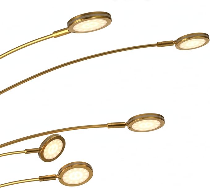 Brightech Orion Arc Floor Lamp for Living Room, Tree Floor Lamp with 5 Adjustable Arms, Multi-Head Standing Lamp with Flexible Rotating LED Lights for Bedroom, Dorm - Bright Hanging Lighting - Brass