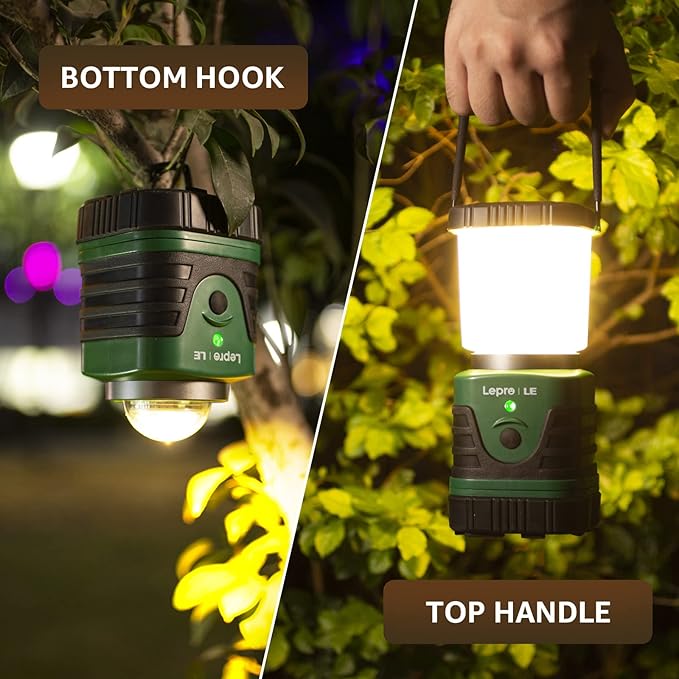 Lepro 1000LM LED Camping Lantern Rechargeable, 4400mAh Green Tent Light with 4 Light Modes, Waterproof Lantern Flashlight for Hurricane Emergency, Camping Essentials, USB Cable Included | Camping Essentials, Waterproof Lantern Flashlight for Camping, E...