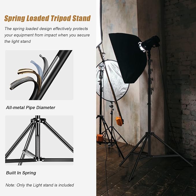 Godox 380F Heavy Duty Light Stand 150in/12.6' Tripod Stand Adjustable 110cm-380cm Spring Cushioned Photography Light Stand with 1/4” to 3/8” Screw Adapter for Strobe,LED Video Light,Monolight, Softbox