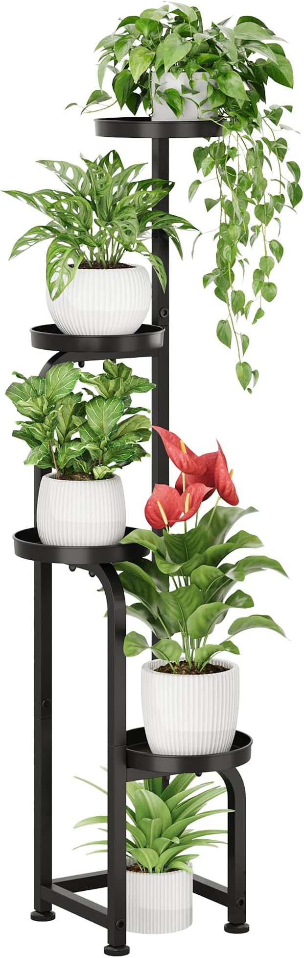 Bamworld Tall Plant Stand Indoor Outdoor Corner Metal Flower Pot Stands | 4 Tier Heavy Duty Plant Shelf for Multiple Plants Plant Table for Patio Garden Balcony Living Room Bedroom(Patent Design)