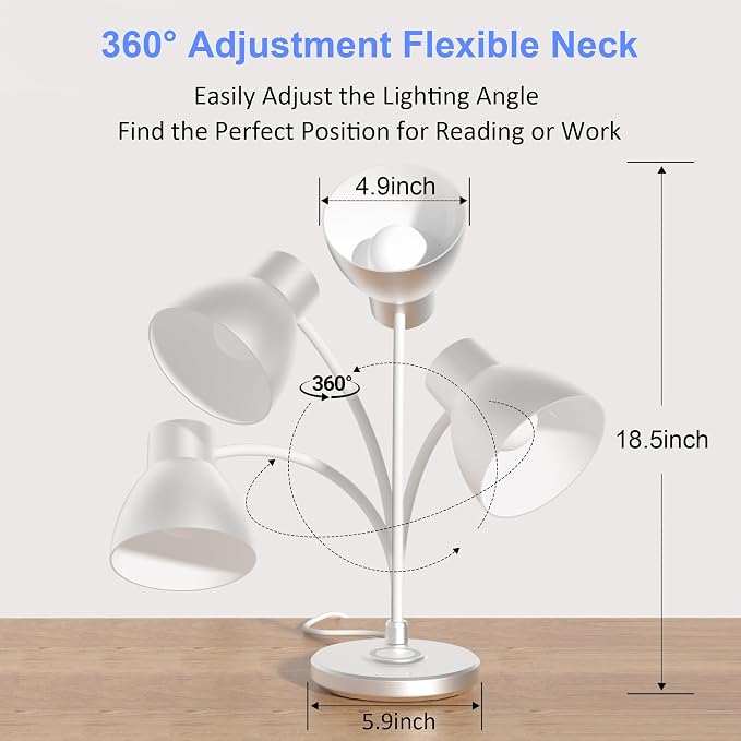 LED Desk Lamp for Home Office with Wireless Charger, Silver | 3 Color Modes Dimmable Eye-Caring Study Reading Dorm Desk Lamp, 360° Flexible Arm Table Lamp for College Dorm Room, 800 Lumen