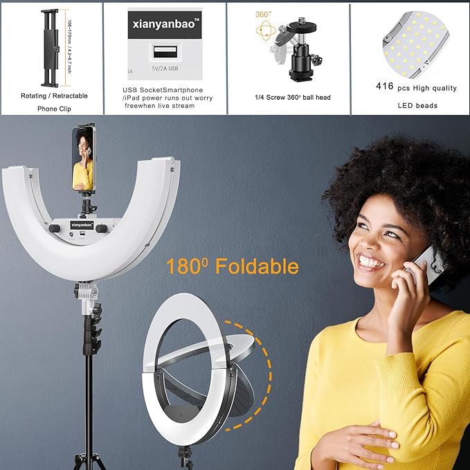 18 Inch Ring Light Kit, 55W Dimmable LED Light, Tripod Stand, Remote Controller,Box,CRI95(White)