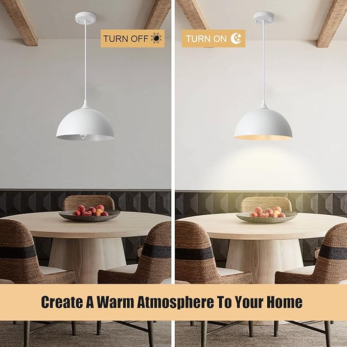 3 Pack White Pendant Lights for Kitchen Island, 11.8" Modern Dome Pendant Lighting Fixtures Farmhouse Industrial Vintage Hanging Ceiling Light Fixture for Dining Room Foyer Hallway Bar Cafe Kitchen
