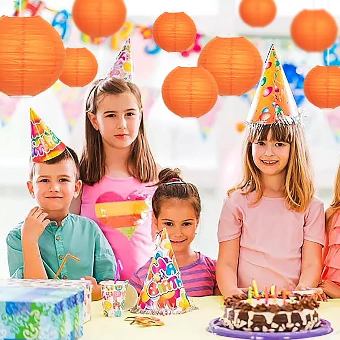 Orange Paper Lanterns 12 Pcs Assorted size of 6" 8" 10" 12" Chinese Round Paper Hanging Decorations Lanterns Lamps for Home Decorations, Parties, and Weddings