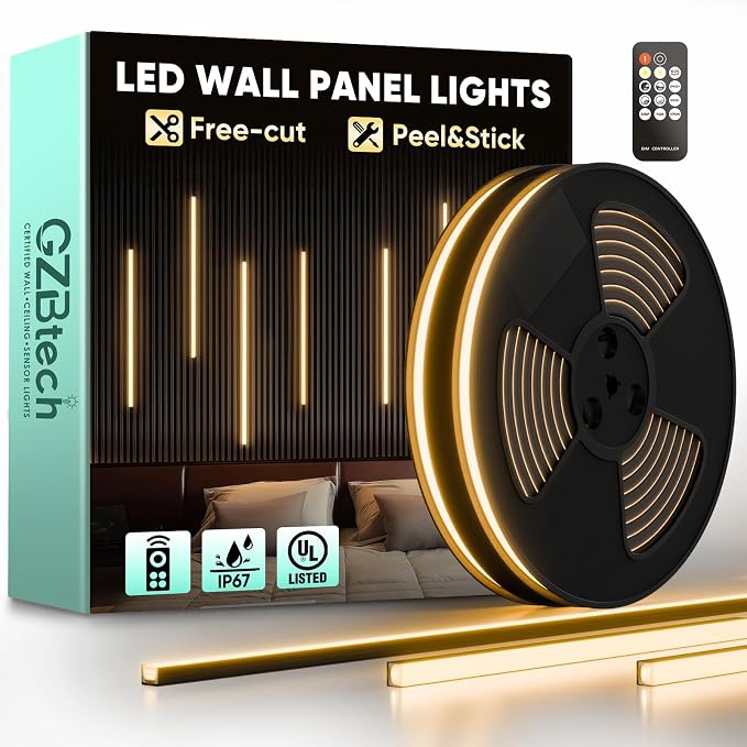 GZBtech Flexible LED Recessed Strip Light for Wood Slat Wall Panels 33FT, 3000K Warm White Cuttable Neon Rope Lighting with Remote Control, Dimmable IP67 Waterproof Black Strip Lights, UL Listed