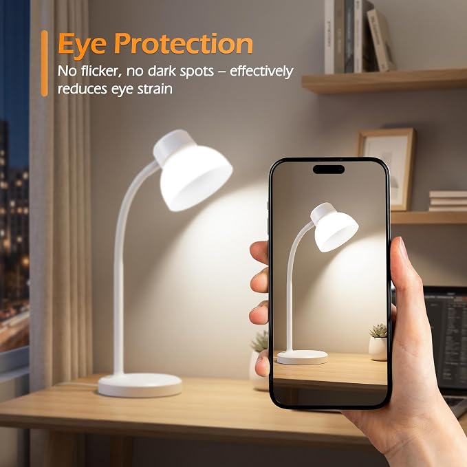 Desk Lamps for Home Office,Small LED Reading Lamp,5000K Eye-Care Desk Light | Desk Lamps for College Dorm, Kids Study Table, Bedroom , Flexible Gooseneck, Compact Small Table Lamp, Space-Saving Design