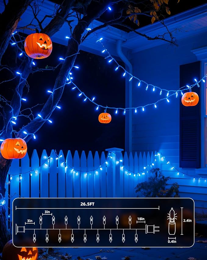 Brightown Blue Christmas Mini String Lights, 100-Count 20ft Incandescent Bulb Halloween Fairy Lights for Indoor Holiday Decor, Christmas Tree Garland Wedding Party Multi-Use Decoration, White Wire
