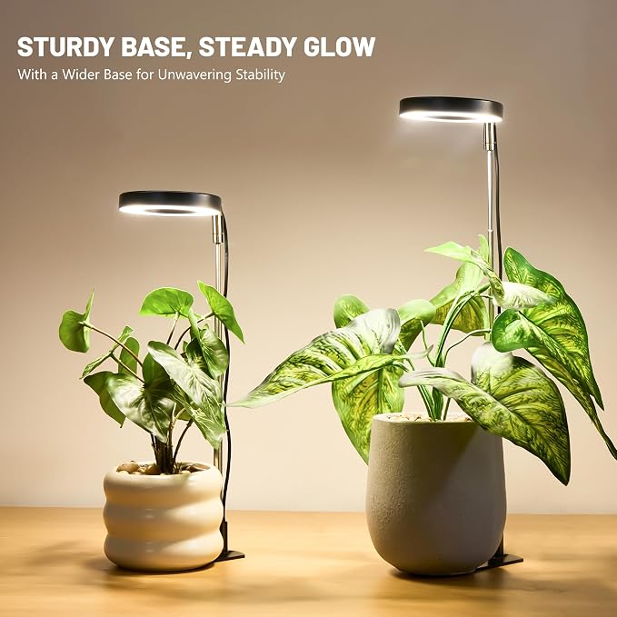LBW Grow Lights for Indoor Plants, Full Spectrum Halo Grow Light with Base | 48 LEDs Plant Lamp for Small Plant, Base/Soil Stake, 7.8-26" Adjustable, 6/8/12/16H Timer, 3 Color Mode, 5 Brightness, 5 pack