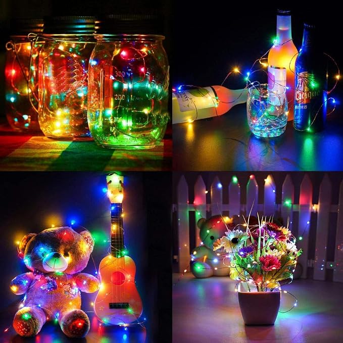 YKB 6 Pack Fairy Lights Battery Operated with 20 Mini LEDs on 6.6FT Copper Wire, LED Starry String Lights Powered by 2xCR2032(Incl) Batteries, for Wedding Holiday Halloween Christmas Decor Multicolor
