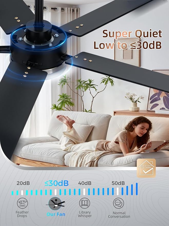 LANMEL Metal Ceiling Fan with Lights and Remote, 52 Inch, Silver & Black | Modern Low Profile Flush Mount, Reversible, 3CCT Dimmable, Quiet, LED, For Bedroom, Living Room, Indoor/Outdoor Patio Use