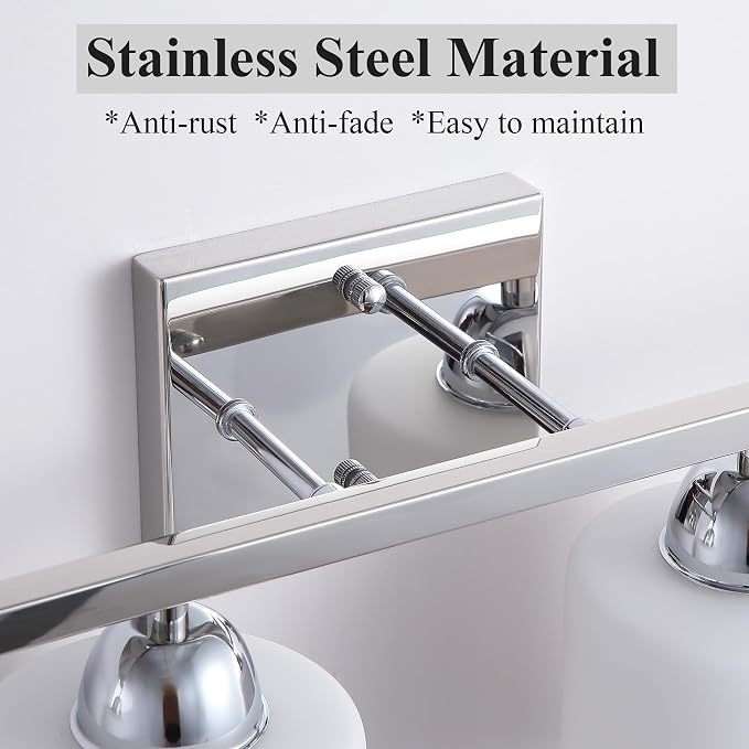 Mecgirn Stainless Steel Milk Glass Vanity Lights for Bathroom, 4 Light Chrome Bathroom Light Fixtures Over Mirror, Ceramic E26 Sockets Wall Mounted