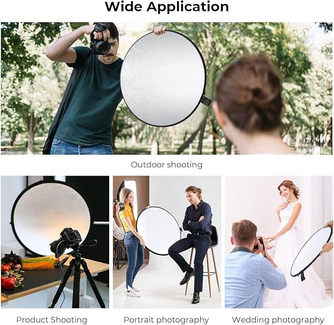 K&F CONCEPT 5-in-1 Light Reflector 43"(110cm) Photography Diffuser Collapsible Portable for Studio and Outdoor Lighting Gold Silver White Black Translucent