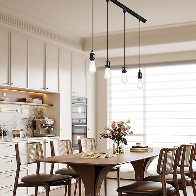 Vintage H Type Track Lighting Head to E26 Heads Direction Adjustable LED Track Lights Fixture Dimmable for Kitchen, Retro Vintage Style, Pack of 4 Black，Bulbs Not Included