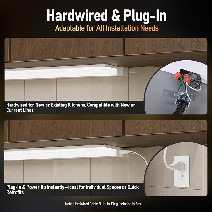 TORCHSTAR Ultra-Slim LED Under Cabinet Lighting Fits 24 Inch Cabinets, 5CCT 16W 1200LM, Hardwired & Plug-in, 120V CRI90 Linkable Dimmable Thin Under Counter Lights for Kitchen, ETL T24