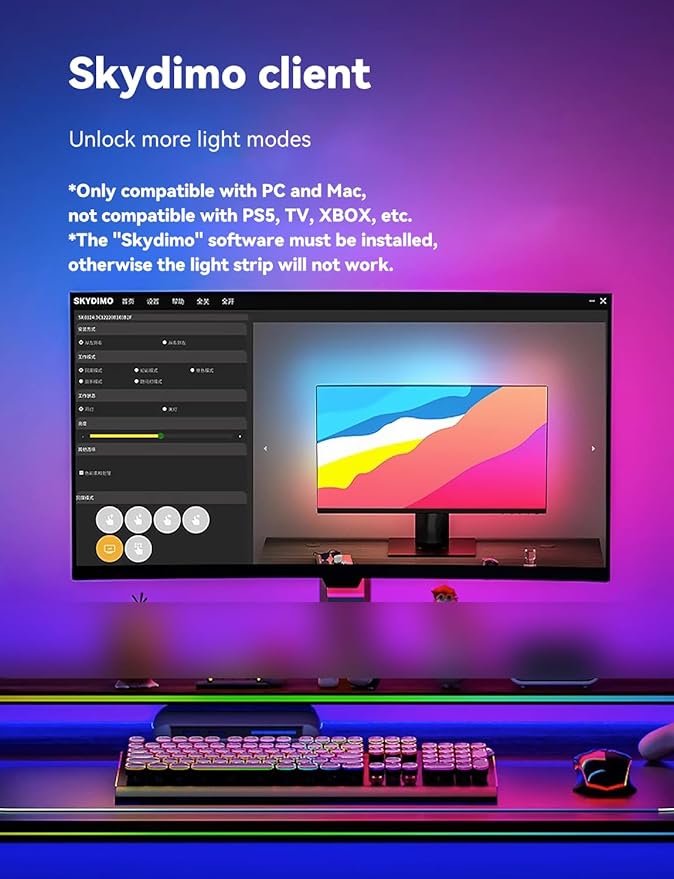 Monitor LED Backlights for PC & Mac, LED Strip Lights That Sync with Screen Color or Music, RGBIC Computer Light Bar Behind Monitor, LEDs for Desk Gaming, USB Port, Software Control (24 in)