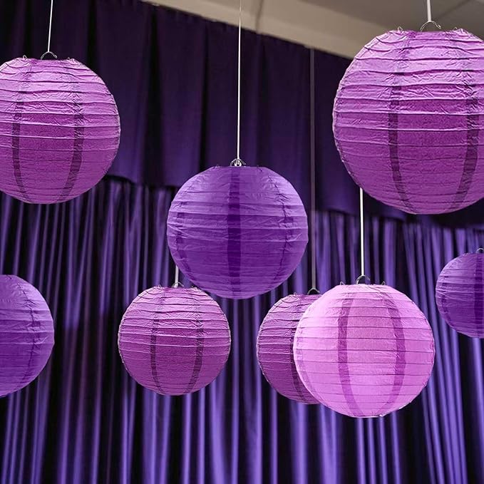 Purple Paper Lanterns 12Pcs Hanging Lanterns for Birthday Party, Wedding, Home Decor, Baby Shower Festive Decoration