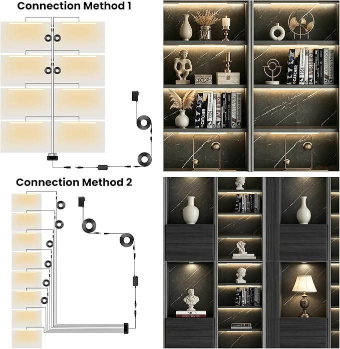 Black Shelf Lights, LED Bookcase Lighting Compatible with Alexa, WiFi Dimmable 2700K Under Shelf Lighting for Bookshelf, Display Case, Cabinets with App, Remote, Memory Function (8Pack 12In)