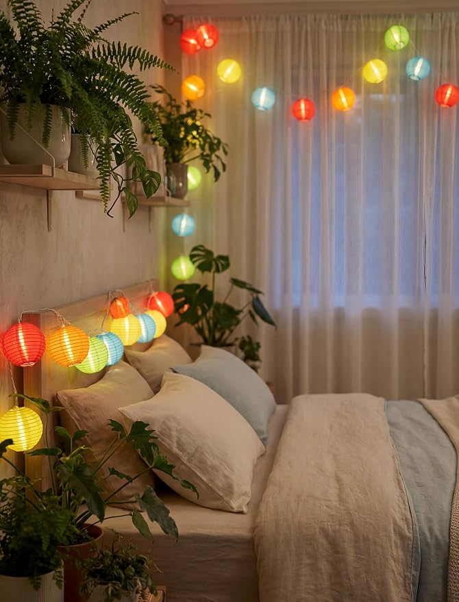 8.5Ft LED Lantern String Lights Plug in, Summer Outdoor Decor Fairy Lights | 10 Waterproof Multicolor Lanterns, Connectable Hanging Patio Lights for Hawaiian Camping Tent Holiday Party Garden