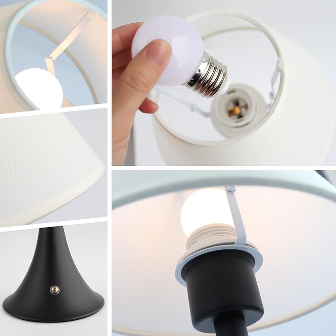 Mr.White Rechargeable Cordless Table Lamp with E26 LED Bulb, 5200mAh Battery Operated Portable Table Light with Fabric Shade, for Patio Restaurant Kitchen Bedside Living Room (Black)