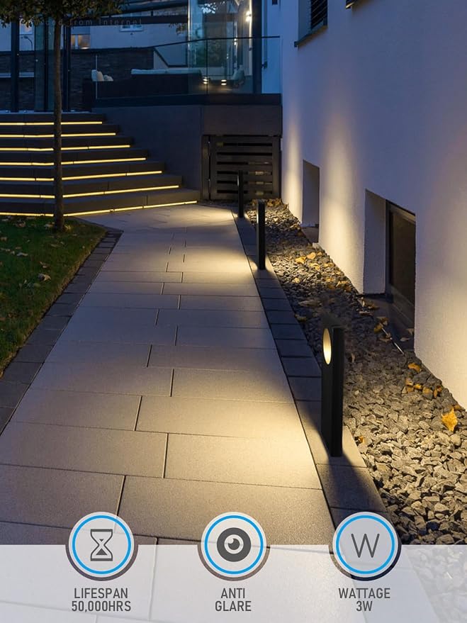 LEONLITE 4-Pack 12V AC/DC Anti-Glare Pathway Lights, Black, 3000K | 3W Aluminum Dual-Side Glowing Landscape Path Lights, Anti Glare Outdoor Walkway Lighting, for Outdoor Sidewalk, Warm White