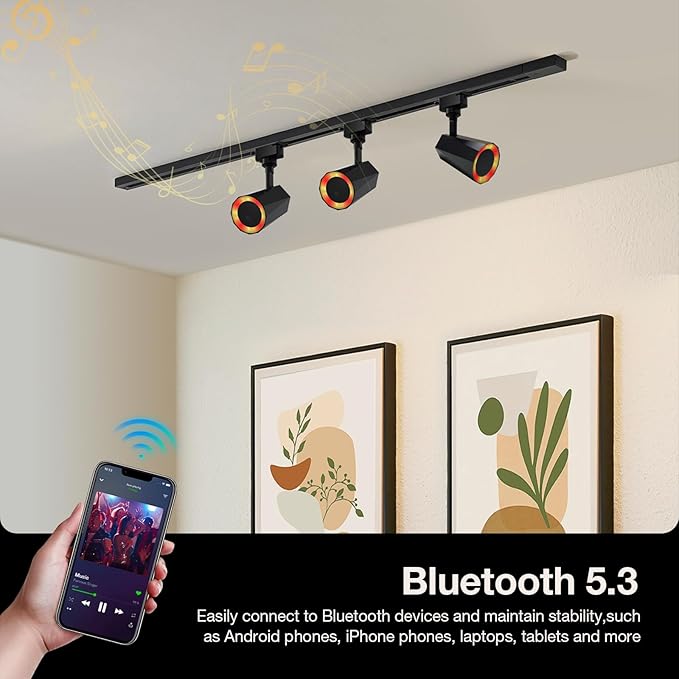 Gsou Track Lighting Speakers, Track Light Bluetooth Speaker for Smart TV, H Type Track Head/Rotatable/Plug in,Light Color Changing,Music Syn, Bluetooth Ceiling Speakers for Home Kitchen,Karaoke,Game