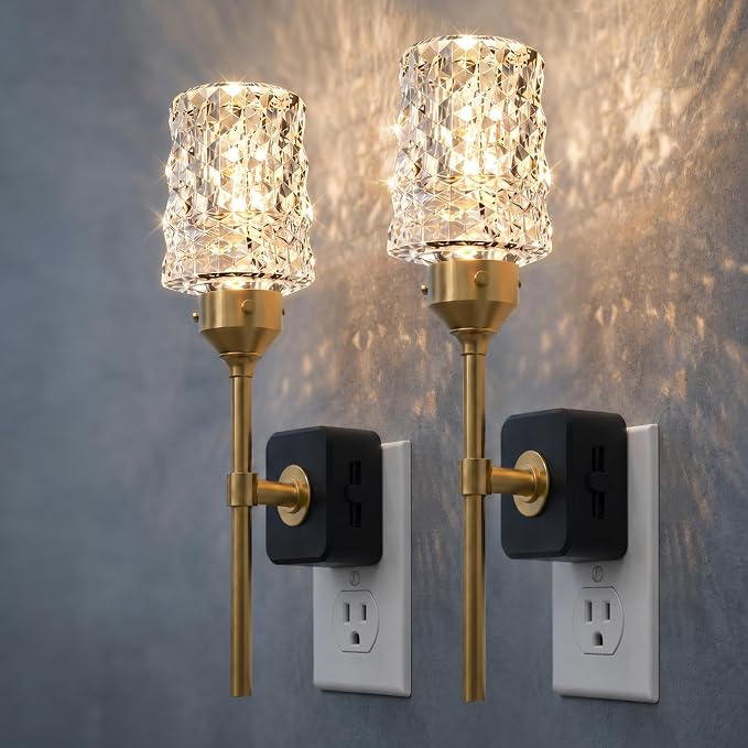 L LOHAS LED Night Light, 2 Pack Night Lights Plug into Wall | Automatic Night Lights with Auto Light Sensor, 0-100LM Adjustable Brightness Rotating Crystal Nightlight for Bedroom Hallway