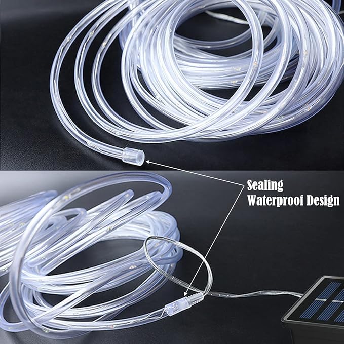 RUICHEN Solar Rope Lights Outdoor String Lights, 16.5 Ft 50 LED Tube Light Waterproof Copper Wire Fairy Lights for Garden Fence Yard Christmas Wedding Party (Warm White)