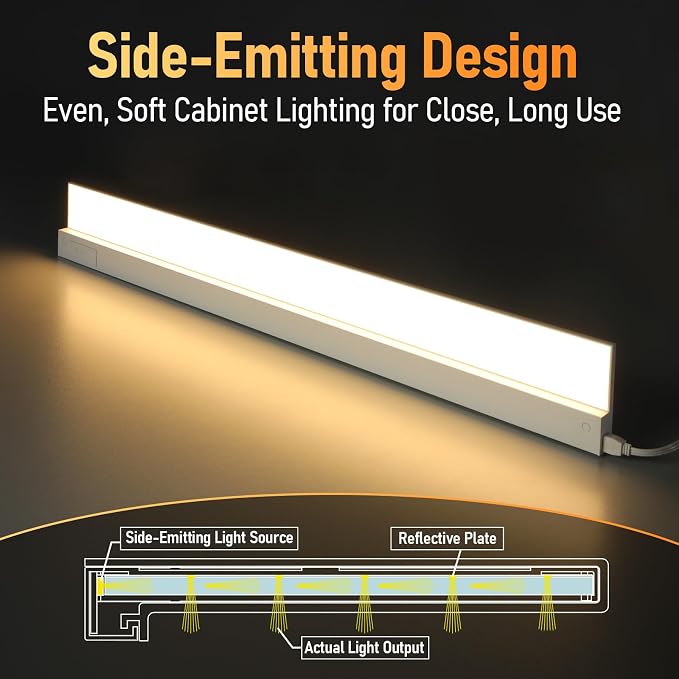 TORCHSTAR 2-Pack Ultra-Slim LED Under Cabinet Lighting Fits 42" Cabinets | 5CCT, Hardwired & Plug-in, 24W 1800LM, 120V CRI90 Linkable Dimmable Thin Under Counter Lights for Kitchen, ETL T24, White