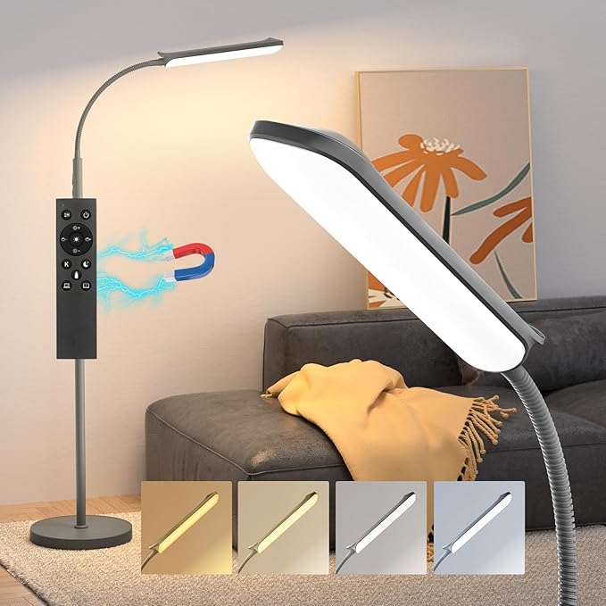 LED Floor Lamp, 18W Super Bright Floor Lamp for Living Room, Adjustable Stepless Colors & Brightness Standing Lamp, Eye Caring Reading Light with Remote& Touch Control for Bedroom Office