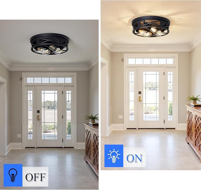 SKEJAO Flush Mount Ceiling Light Fixture,Ceiling Light Fixture for Hallway, Black Hallway Light Fixtures Ceiling,Light Fixtures Ceiling Mount for Kitchen,Farmhouse,Hall (1 Pack) (13.98 inch)