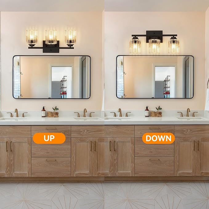 TALOYA Black 3-Light Bathroom Vanity Light with Fluted Cylinder Glass Shade | Modern Vanity Lighting Fixtures, Bathroom Lights Over Mirror, Wall Mount Mirror Light Fixtures for Bathroom Hallway Bedroom