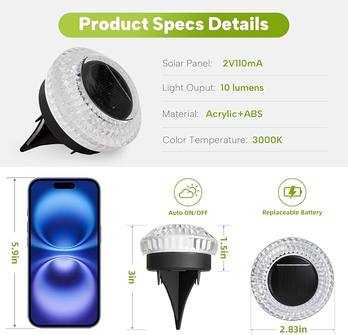 Solar Deck Lights Outdoor - IP67 Waterproof Solar Driveway Dock Lights, 12PK Solar Pthway Lights, Outdoor Warning Step Lights for Driveway Sidewalk Garden Pathway Yard Stair Backyard Decor(Warm White)