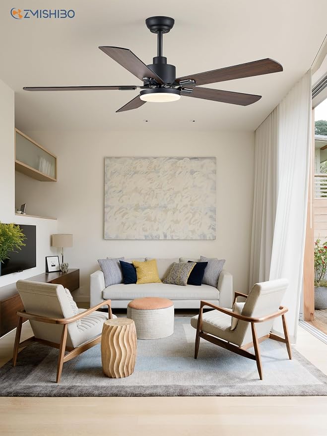 ZMISHIBO 2 Pack 52" Ceiling Fan with Light and Remote, Black Modern Indoor | 24W 2400LM Bright LED, 3CCT, Dimmable, App Control, Farmhouse Dual Finish Blades, Quiet&Strong Motor for Bedroom, Living Room