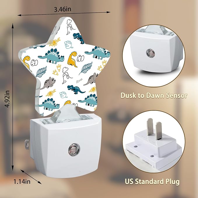 Cartoon Dino Night Lights Plug in Wall Lamp Smart Dusk to Dawn Sensor for Home Decorative,Kids Room Bedroom Bathroom Kitchen Hallway Gifts