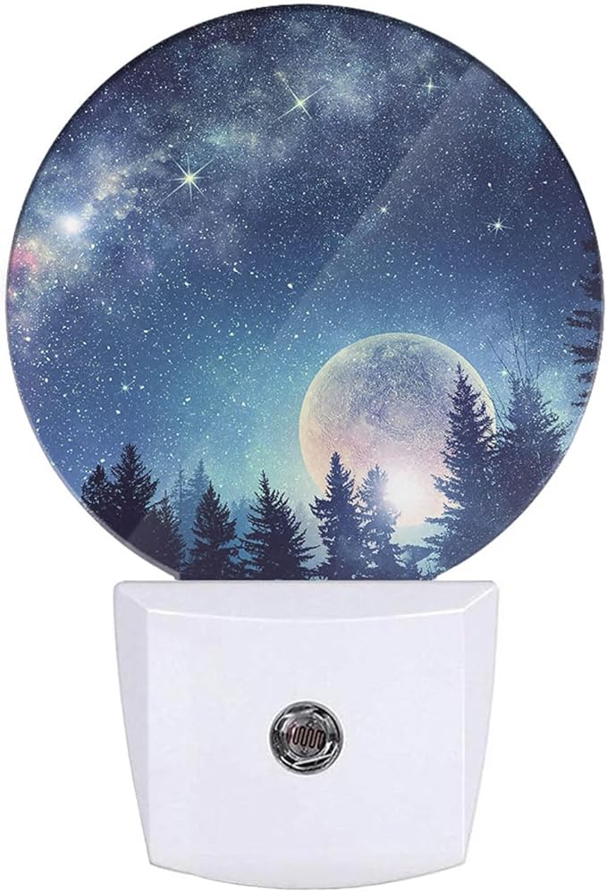 Forest Moon Night Lights Plug into Wall, Stars Starry Night LED Plug-in Nightlight, Night Sky Milky Way Starry Sky Galaxy Night Light with Dusk to Dawn Sensor for Home Decor