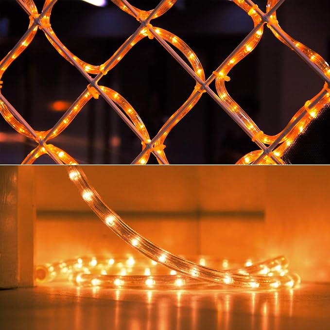 Brizled Orange Halloween Rope Lights Connectable, 18ft 216 LED Rope Lights | 120V ETL Certificated Plugin Halloween Tube Light; Indoor Outdoor Clear PVC Tube Waterproof for Tree Patio Xmas Camping Decor