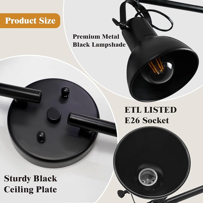 6-Light Track Lighting for Kitchen, Track Lights Ceiling Mount 57.5" Vintage Industrial Track Light 6 Rotatable Heads Adjustable Kitchen Track Lighting Fixtures Ceiling for Bedroom Office Bar
