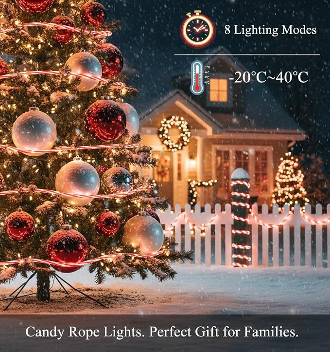 Halloween Candy Cane Lights Outdoor, 33ft 100 LEDs Solar Rope Lights, Waterproof IP65 Cobwebs Decor with 8 Modes, Solar String Lights for Patio, Wedding, Tree, Christmas dec