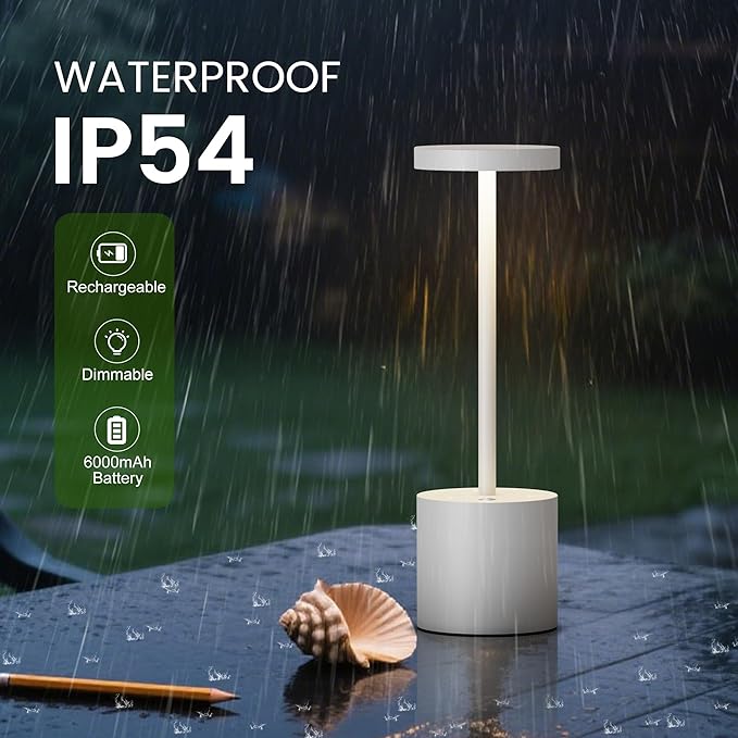 Cordless Table Lamp Rechargeable,Battery Powered LED Outdoor Table Light | SAKRINGT 3 Color Stepless Dimming,72Hrs Long Lasting Battery Operated,Portable Waterproof Touch for Patio Restaurant Dining