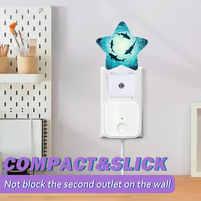 Night Lights Plug Into Wall Decorative,Shark Nightlights for Kids Bedroom, Green Ocean Energy Efficient Dusk-to-Dawn Sensor Sleep Friendly Lamp for Nursery Bathroom