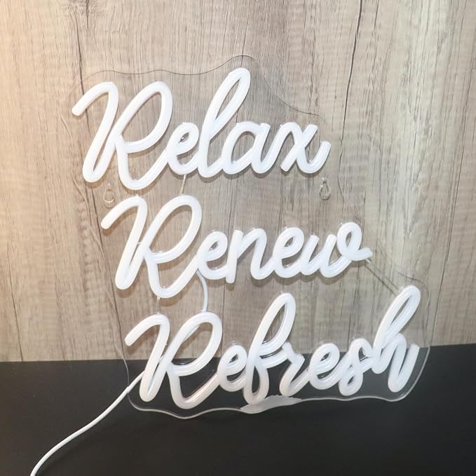 Relax Renew Refresh Neon Sign Led Dimmable Neon Lights for Bar Room Home Art Wall Decor Party Window Living Room Decor Christmas' Birthday Gift (Warm white)