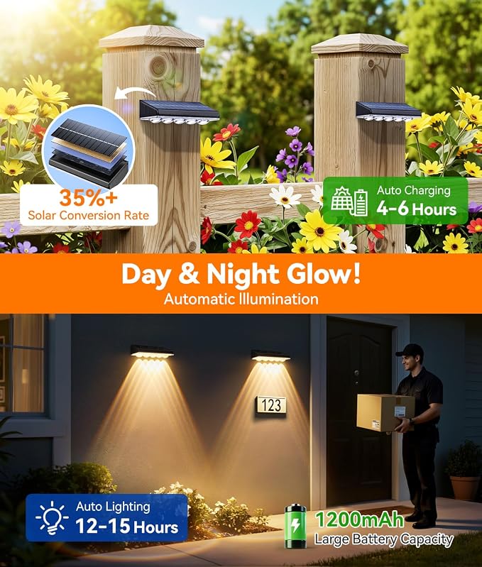 KOOPER Solar Fence Lights Outdoor Waterproof, 12 Pack Warm White & 9 Fixed Colors & Color Changing Fence Lights Solar Powered, Solar Lights Outdoor Fence for Outside Backyard Railing Patio Wall Deck