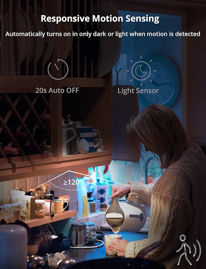 23.6in Under Cabinet Lighting, 101-LED, Dimmable, Rechargeable 4400mAh Battery, Indoor Wireless Motion Sensor Closet Light for Kitchen, Counter, Wardrobe (Silver)-3 Pack