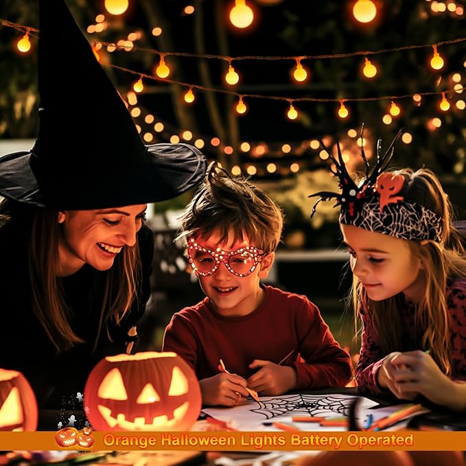 JMEXSUSS 100 LED Globe Orange Halloween Lights Battery Operated | 33ft 8 Modes Indoor Christmas Lights with Remote, Battery Powered Orange Lights Outdoor for Room Bedroom Party Patio Yard