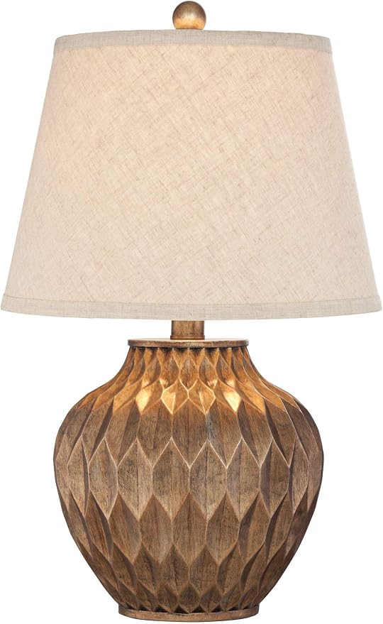 Buckhead 22" High Table Lamp Warm Bronze Brown Accent Geometric Urn | Sculptural Textured Modern Bedroom Living Room House Home Bedside Nightstand Office Tapered Drum Shade